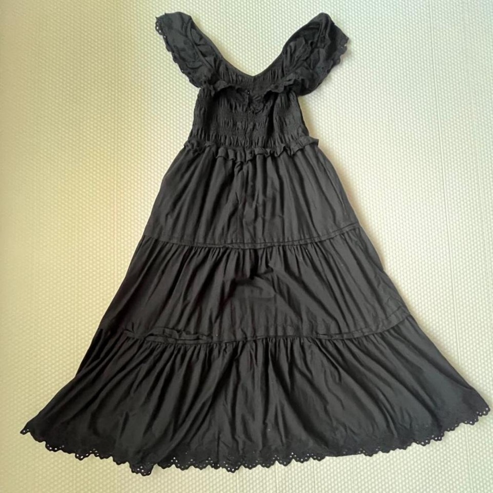 Madewell black smocked midi dress eyelet tiered cotton cottagecore - Picture 4 of 6